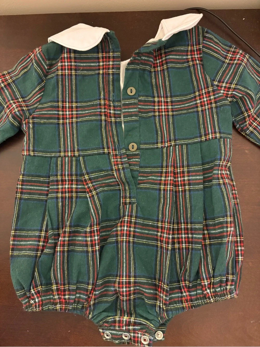Classic Green Plaid Baby One-Piece with White Peter Pan Collar